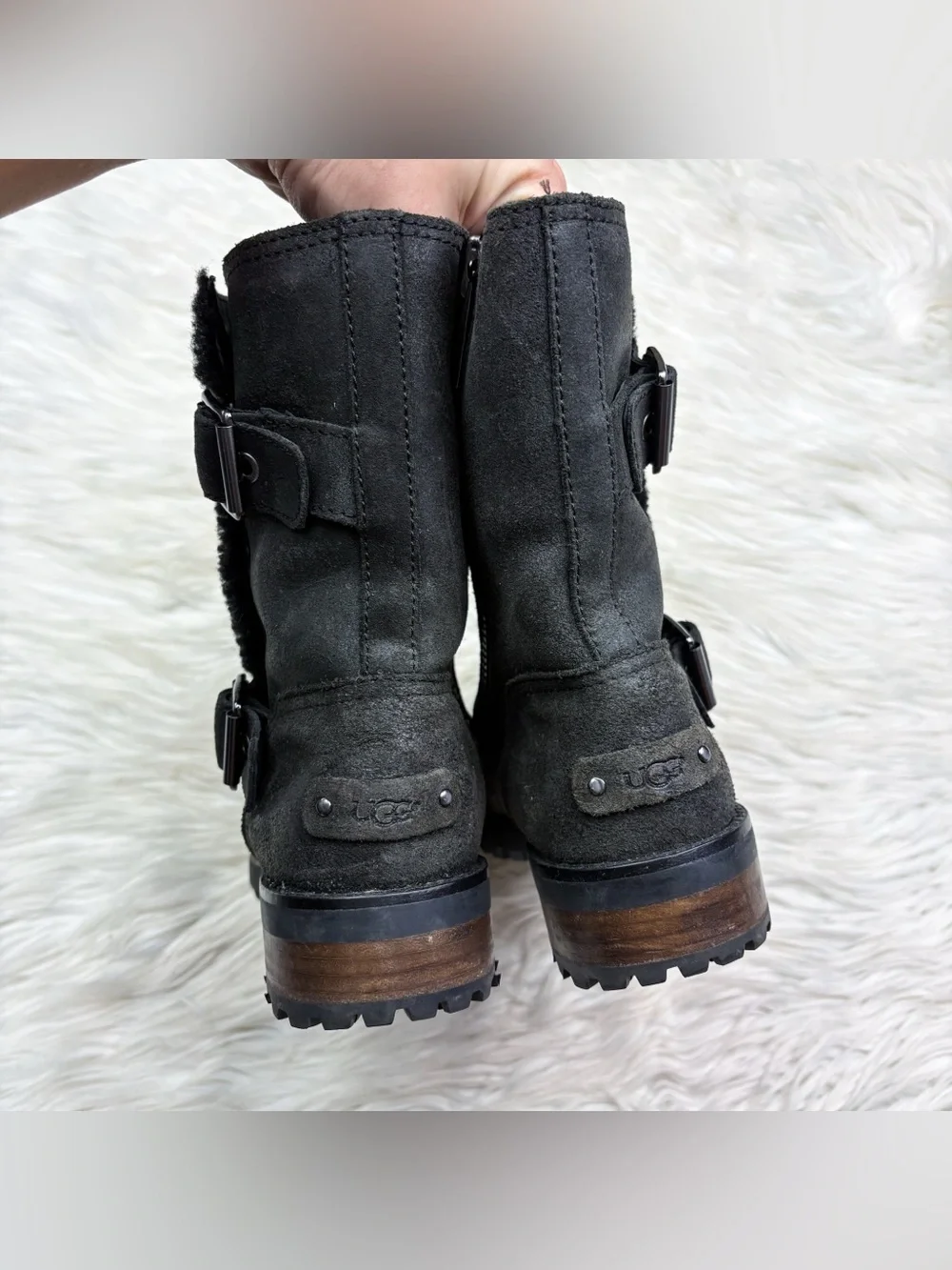 UGG Niels II Boot Black Moto Leather Water Resistant Fur Fleece Lined Winter 7